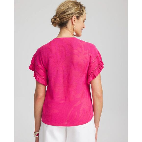 Chicos Pink/Fuchsia Ruffle Sleeve Pullover Sweater Large - Picture 2 of 7
